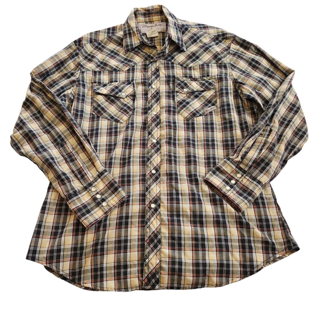 Wrangler Wrancher Plaid Pearl Snap Long Sleeve Western Shirt Mens L Ranch Farm